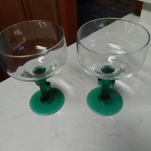 2 Libbey green stem cactus margarita glasses